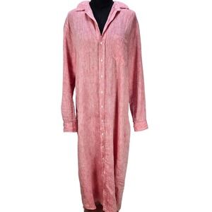 Women's Frank & Eileen Large Rory 100% Linen Maxi Shirt Dress Red Washed